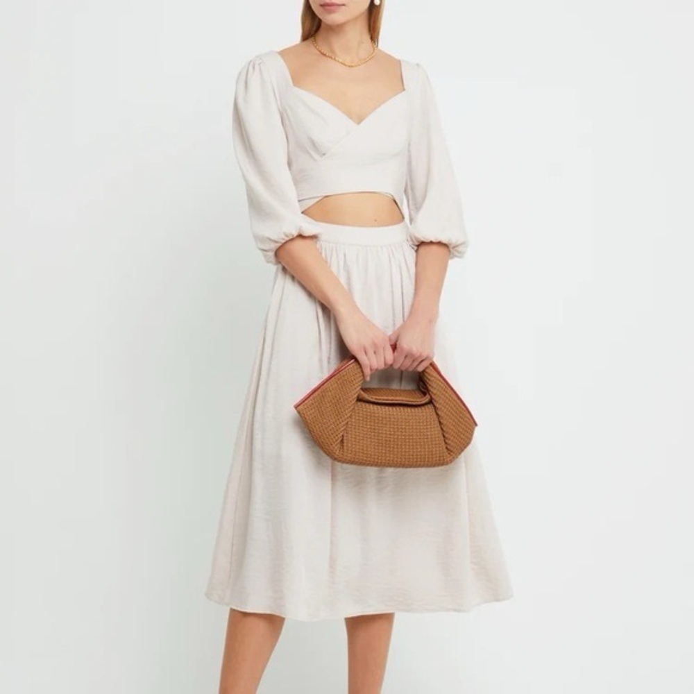 O.P.T‎ Fara Wrap Front Creamish Color Midi Dress size Small